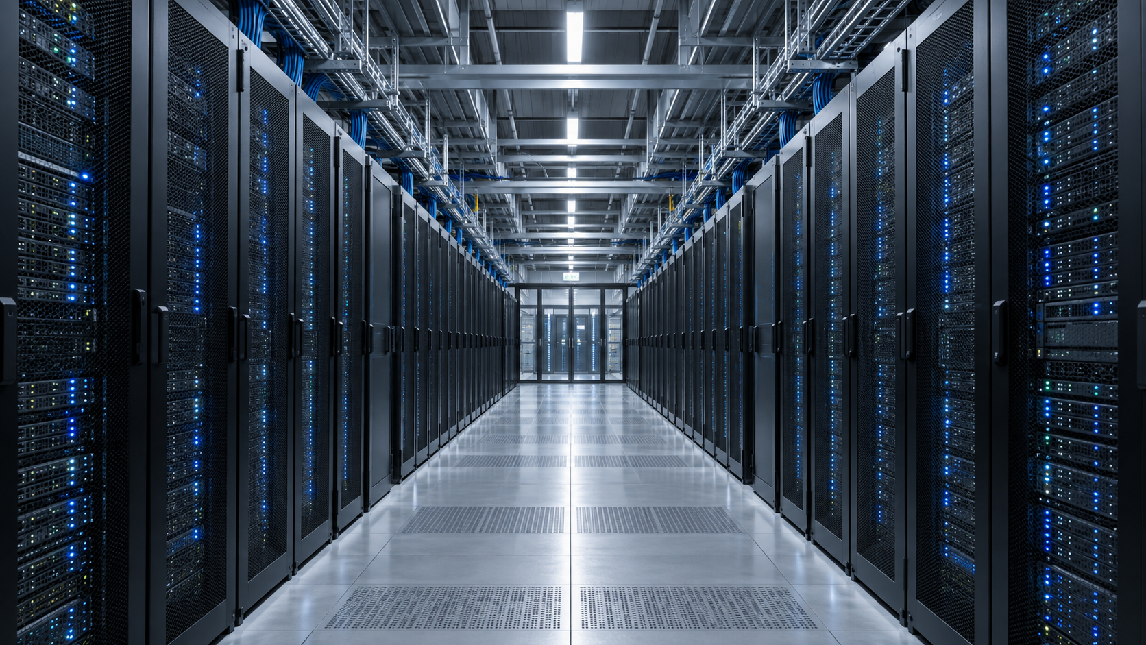 Illustrative image of a modern data center aisle